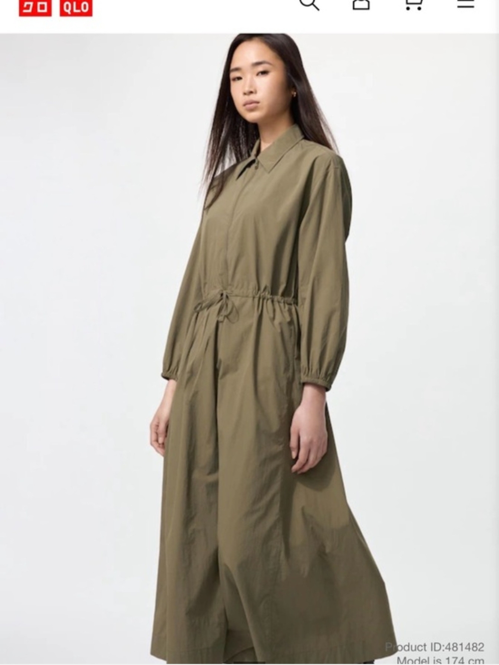 UNIQLO Olive Drawstring Shirt Dress